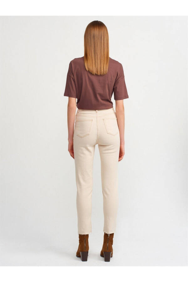 4336 Cotton Trousers with Front Seam - Ecru - 2