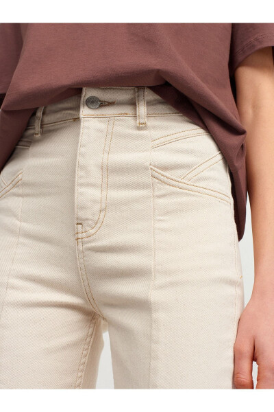 4336 Cotton Trousers with Front Seam - Ecru - DILVIN (1)