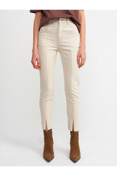 4336 Cotton Trousers with Front Seam - Ecru - 4