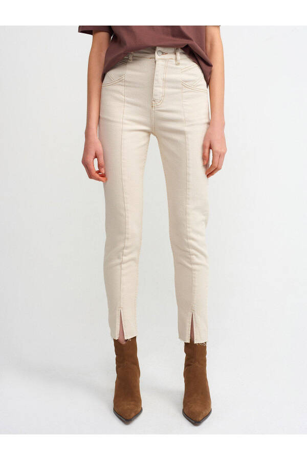 4336 Cotton Trousers with Front Seam - Ecru - 4