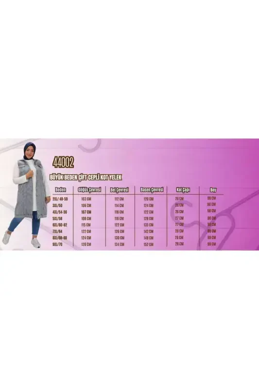 44002-1 Büyük Beden Çift Cepli Sprey Taşlama Detaylı Kot Yelek - Lacivert - 2