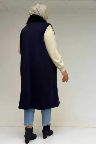 44006 Plus Size Zippered Three Thread Vest - Navy Blue - 3