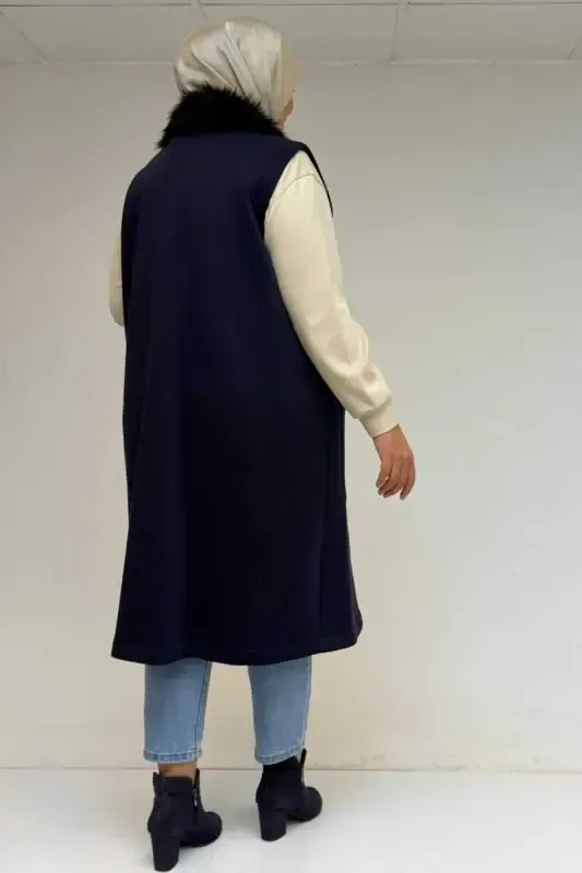 44006 Plus Size Zippered Three Thread Vest - Navy Blue - 3