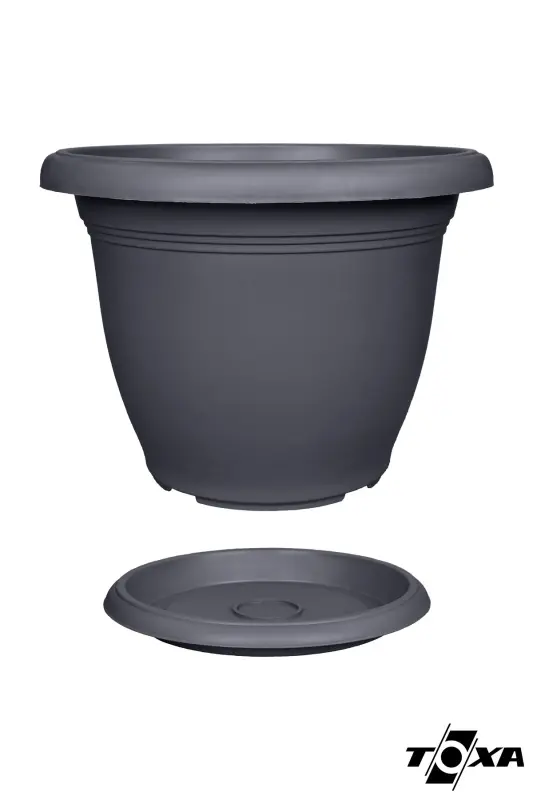45 lt Antrasit Gri Tabaklı Mat Plastik Battal Boy Yuvarlak Saksı Villa No11 Ø53x41cm - 45 Litre (53 cm. ) - 4