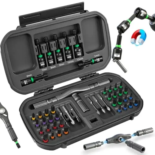 46 in 1 Magnetic Ratchet Screwdriver Set, Multi-Bit Screwdriver Kit, Nut Driver Set, Detachable Ratchet Handle with Storage Case, Repair Tool Kit for Furniture, Computer, Bicycle - 1