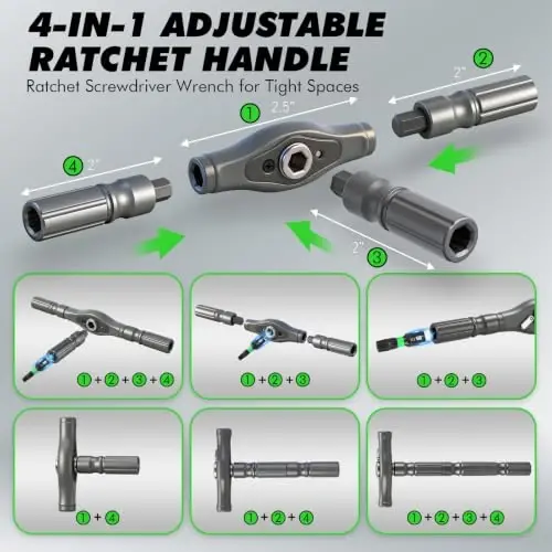 46 in 1 Magnetic Ratchet Screwdriver Set, Multi-Bit Screwdriver Kit, Nut Driver Set, Detachable Ratchet Handle with Storage Case, Repair Tool Kit for Furniture, Computer, Bicycle - 4
