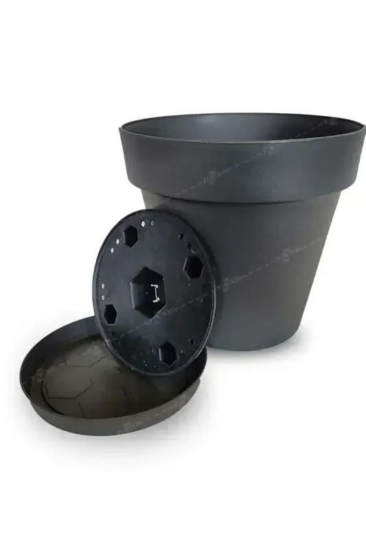 46 Liters Ø46,5x42,5cm Matte Anthracite Grey Color Saucered Grilled Decorative Plastic Pot Yalı No7-46Lt Anthracite - 4