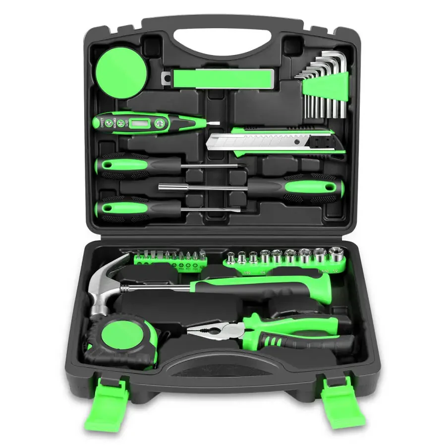 46 Pcs Portable Hand Tool Set Electronic Repair Precision Screwdriver Voltage Tester Hammer Plier DIY Kit Green - 1