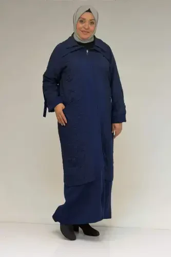 46018 Katta Razmer Fermuar Cho'ntakli Modal-Kapitone Palto - Indigo-Indigo - BÜYÜKBEDENIZ (1)