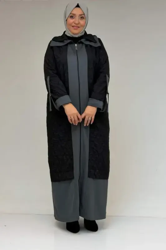 46018 Plus Size Zippered Modal-Quilted Coat - Black-Anthracite - 2