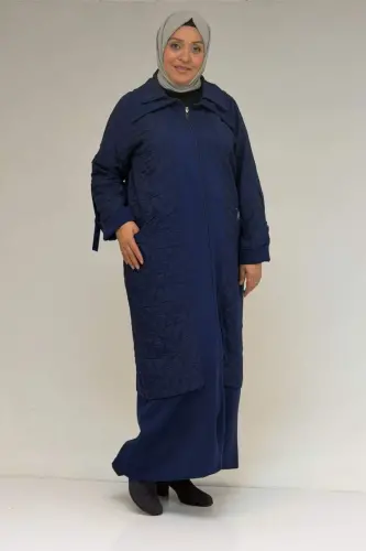 46018 Plus Size Zippered Modal-Quilted Coat - Indigo-Indigo - 2
