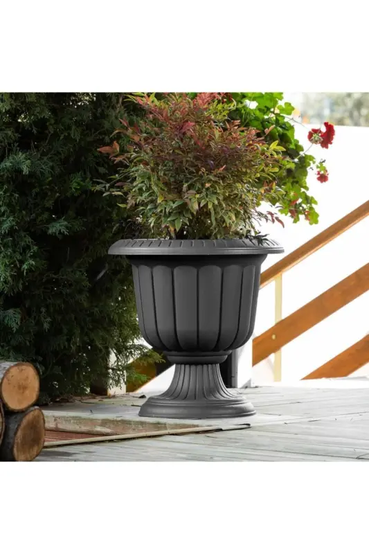 47 Litre Ø59x59cm Ayaklı Deliksiz Mat Antrasit Gri Dekoratif Plastik Saksı No3 - 47Lt Antrasit - 4