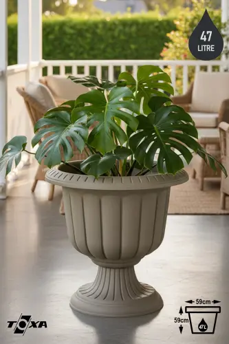 47 Litre Ø59x59cm Ayaklı Mat Mocha Kahve Deliksiz Plastik Saksı No3 - 47Lt Kiremit 