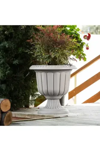 47 Litre Ø59x59cm Ayaklı Mat Kırık Beyaz Deliksiz Plastik Saksı No3-47Lt Beyaz - 4