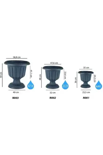 47 Litre Ø59x59cm Footed Matte Off White Decorative Plastic Pot No3-47Lt White - 3