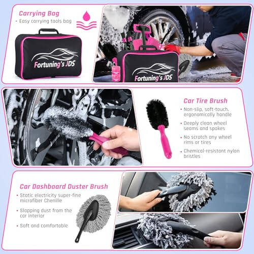 47PCS Car Detailing Kit Interior Cleaner, Car Cleaning Supplies with High Power Car Vacuum Cleaner,Auto Detailing Kit,Car Wash Kit with Bucket Detailing Brush Set,Pink Car Accessories for Women - 4