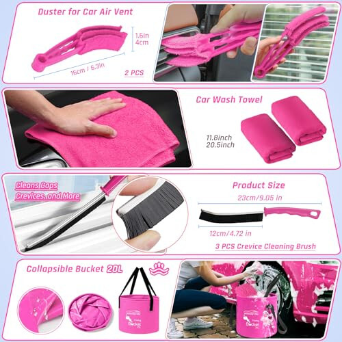 47PCS Car Detailing Kit Interior Cleaner, Car Cleaning Supplies with High Power Car Vacuum Cleaner,Auto Detailing Kit,Car Wash Kit with Bucket Detailing Brush Set,Pink Car Accessories for Women - 5