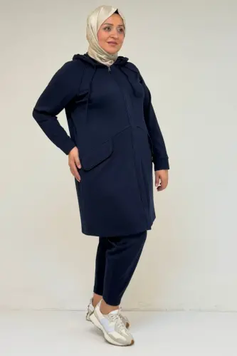 47068 Plus Size Snap Fastener Detailed Modal Tunic - Navy Blue - 1