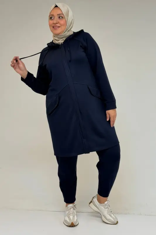 47068 Plus Size Snap Fastener Detailed Modal Tunic - Navy Blue - 2