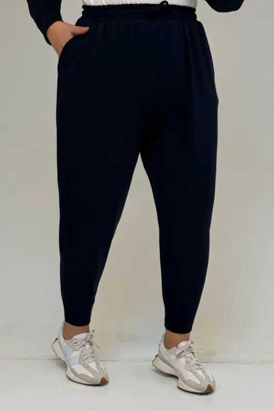 47068 Plus Size Snap Fastener Detailed Modal Tunic - Navy Blue - 3