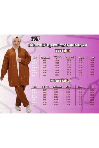 47070 Büyük Beden Önü Taş Detaylı Modal Pantolonlu Takım - Siyah - BÜYÜKBEDENIZ (1)