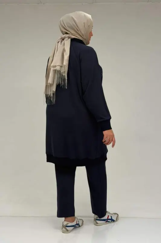 47088 Büyük Beden Omzu Taş Detaylı Pantolonlu Takım - Lacivert - 3