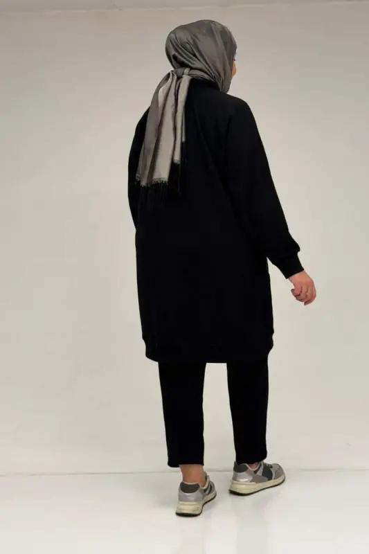 47088 Büyük Beden Omzu Taş Detaylı Pantolonlu Takım - Siyah - 3