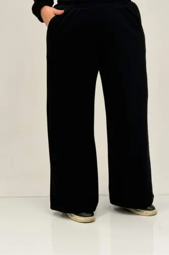 47089 Büyük Beden Yarım Patlı Kapşonlu Pantolonlu Modal Takım - Siyah - 3