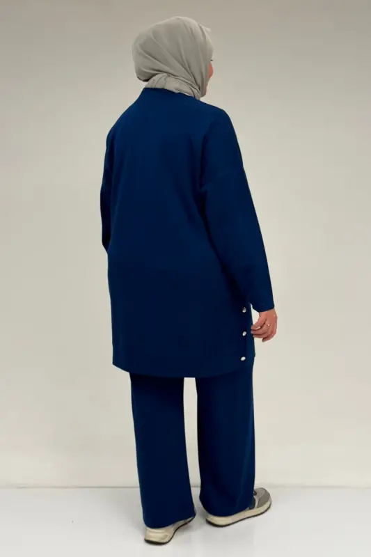 47090 Katta hajmli burmali detalli modal shimli kostyum - Indigo - 4