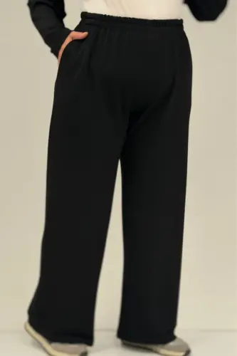 47090 Plus Size Pleated Detail Modal Pants Set - Black - 3
