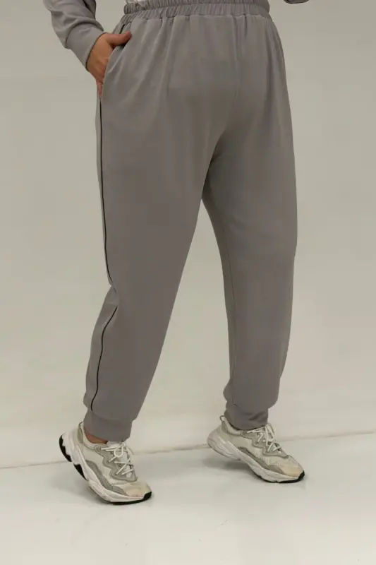 47098 Büyük Beden Waterport Garnili Modal Pantolonlu Takım - Gri - 4