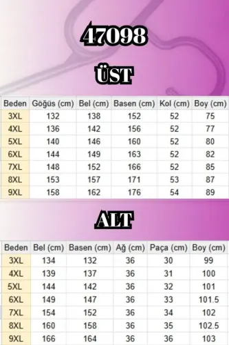 47098 Büyük Beden Waterport Garnili Modal Pantolonlu Takım - Siyah - 2