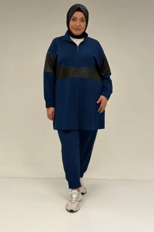 47098 Katta Hajmli Waterport Bezakli Modal Shimli Kostyum - Indigo - 3