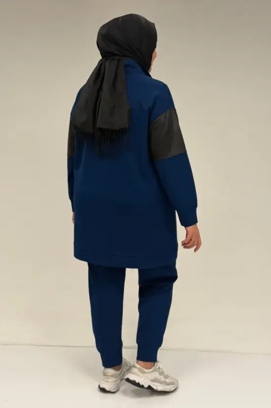 47098 Katta Hajmli Waterport Bezakli Modal Shimli Kostyum - Indigo - 4