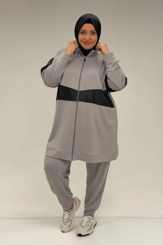 47098 Plus Size Waterport Lace Detailed Modal Pajama Set - Gray - 1