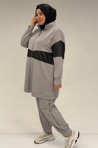 47098 Plus Size Waterport Lace Detailed Modal Pajama Set - Gray - 3