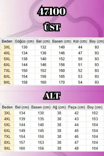 47100 Büyük Beden Garnili -Biyeli Pantolonlu Modal Takım - Siyah - 2
