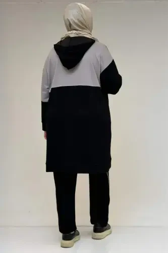 47100 Plus Size Trimmed-Piped Modal Set with Pants - Black - 3