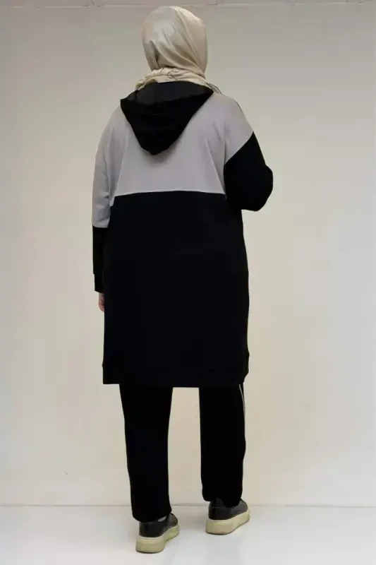 47100 Plus Size Trimmed-Piped Modal Set with Pants - Black - 3