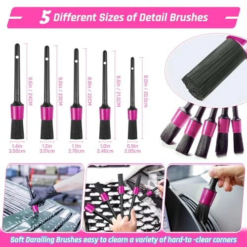 47PCS Car Detailing Kit Interior Cleaner, Car Cleaning Supplies with High Power Car Vacuum Cleaner,Auto Detailing Kit,Car Wash Kit with Bucket Detailing Brush Set, Pink Car Accessories for Women - 3