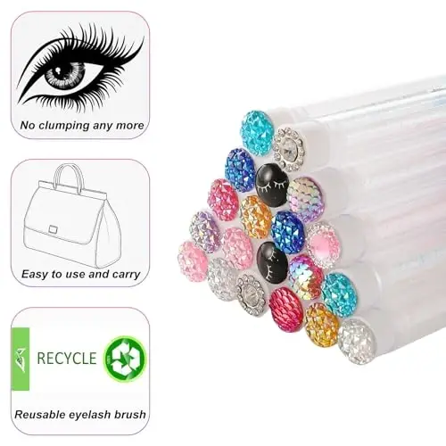 Upgrade 48 Pieces Disposable Mascara Wands Set,Diamond Mascara for Women and Girls- Include 24 Pcs Crystal Lash Spoolies Brush and 24 Pcs Reusable Keychain Empty Eyelash Brush Tubes - 2