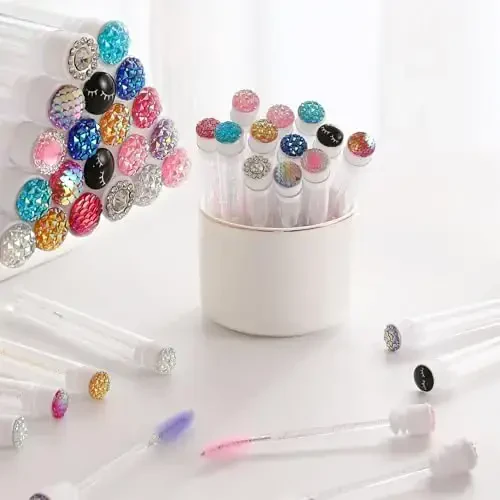 Upgrade 48 Pieces Disposable Mascara Wands Set,Diamond Mascara for Women and Girls- Include 24 Pcs Crystal Lash Spoolies Brush and 24 Pcs Reusable Keychain Empty Eyelash Brush Tubes - SANARITA