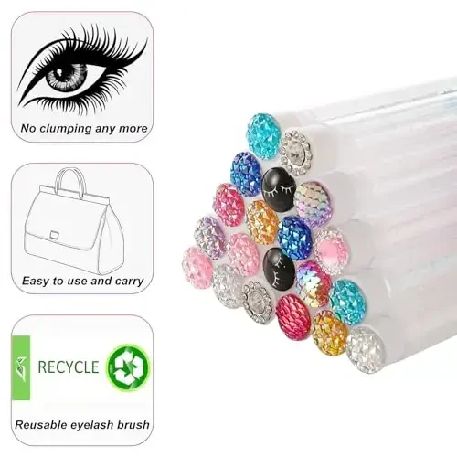 Upgrade 48 Pieces Disposable Mascara Wands Set,Diamond Mascara for Women and Girls- Include 24 Pcs Crystal Lash Spoolies Brush and 24 Pcs Reusable Keychain Empty Eyelash Brush Tubes - SANARITA (1)