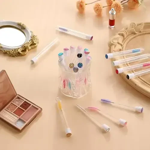 Upgrade 48 Pieces Disposable Mascara Wands Set,Diamond Mascara for Women and Girls- Include 24 Pcs Crystal Lash Spoolies Brush and 24 Pcs Reusable Keychain Empty Eyelash Brush Tubes - 3