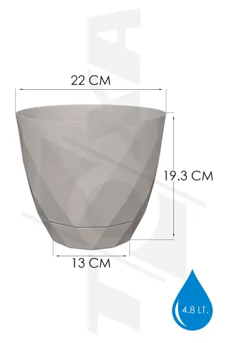 4.8 Liter Beige Prism Patterned Saucered Plastic Pot Yakamoz No4 Ø22x19,3cm-BEIGE - TOXA (1)