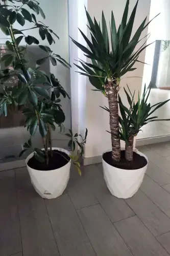 4,8 Litr Bej Prizma Naqshli Taglikli Plastik Saks Yakamoz No4 Ø22x19,3cm-BEJ - 6