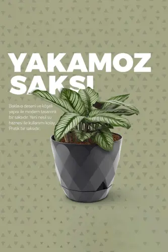 4,8 Litr Bej Prizma Naqshli Taglikli Plastik Saks Yakamoz No4 Ø22x19,3cm-BEJ - 5