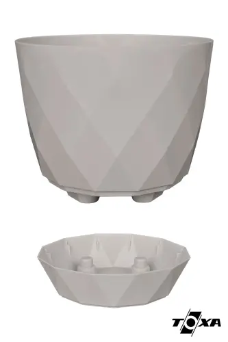 4,8 Litr Bej Prizma Naqshli Taglikli Plastik Saks Yakamoz No4 Ø22x19,3cm-BEJ - 5