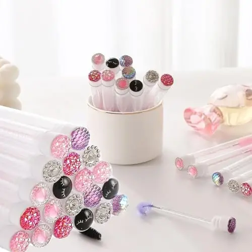 Upgrade 48 Pieces Disposable Mascara Wands Set,Include 24 Pcs Crystal Lash Spoolies Brush and 24 Pcs Reusable Keychain Empty Eyelash Brush Tubes 