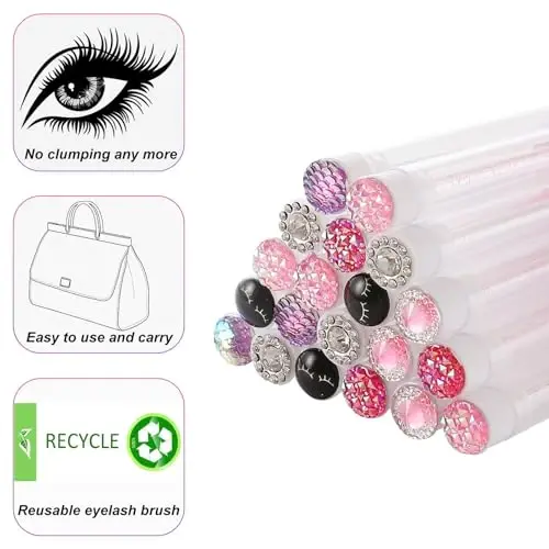 Upgrade 48 Pieces Disposable Mascara Wands Set,Include 24 Pcs Crystal Lash Spoolies Brush and 24 Pcs Reusable Keychain Empty Eyelash Brush Tubes - 2